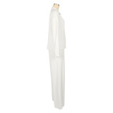 Solid Color Long Sleeve Pleated Shirt Pants Suit SFY-775