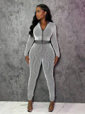 Long Sleeve Zipper Two Piece Pants Set SH-391355