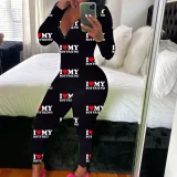 Print Deep V Neck Long Sleeve Jumpsuit SHD-9880