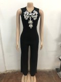 Line Sleeveless Wide Leg Jumpsuit  OSM-4487