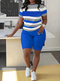Stripe Color Block Short Sleeve Shorts Suit SHD-9700