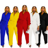 Solid Color Long Sleeve Pleated Shirt Pants Suit SFY-775