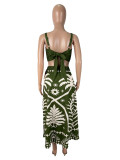 Print Sling Vest And Long Skirts Two Piece Set SHD-9542