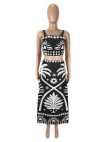Print Sling Vest And Long Skirts Two Piece Set SHD-9542