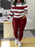 Stripe Print Long Sleeve Two Piece Pants Set SHD-9698