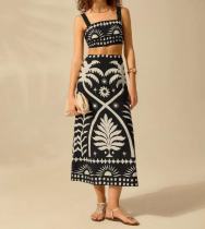 Print Sling Vest And Long Skirts Two Piece Set SHD-9542