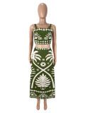 Print Sling Vest And Long Skirts Two Piece Set SHD-9542