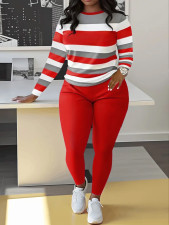 Stripe Print Long Sleeve Two Piece Pants Set SHD-9698