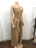 Wrap Chest Sleeveless Sport Wide Leg Jumpsuit OSM-4489
