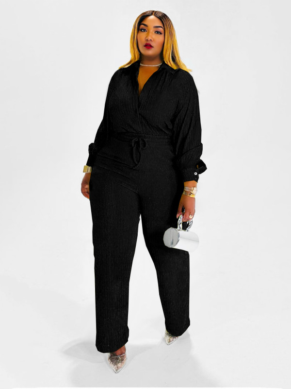 Solid Color Long Sleeve Pleated Shirt Pants Suit SFY-775