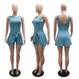 Sleeveless Solid Romper+Small Apron 2 Piece Set CYA-901957