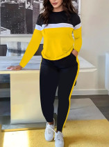 Stripe Patchwork Long Sleeve Pants Suit SHD-9930