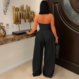 Wrap Chest Sleeveless Sport Wide Leg Jumpsuit OSM-4489