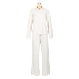 Solid Color Long Sleeve Pleated Shirt Pants Suit SFY-775