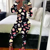 Print Deep V Neck Long Sleeve Jumpsuit SHD-9880