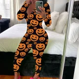 Print Deep V Neck Long Sleeve Jumpsuit SHD-9880