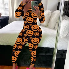 Print Deep V Neck Long Sleeve Jumpsuit SHD-9880