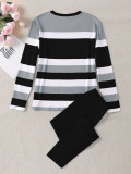 Stripe Print Long Sleeve Two Piece Pants Set SHD-9698