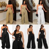 Wrap Chest Sleeveless Sport Wide Leg Jumpsuit OSM-4489