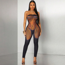 Zipper Irregular Print Tight Jumpsuit MXBF-C25JP117