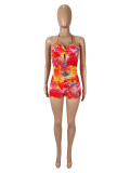 Floral Print Halterneck Hollow Out Romper SHD-9543