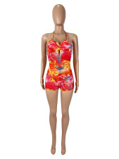 Floral Print Halterneck Hollow Out Romper SHD-9543