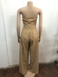 Wrap Chest Sleeveless Sport Wide Leg Jumpsuit OSM-4489