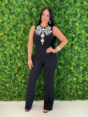 Line Sleeveless Wide Leg Jumpsuit  OSM-4487