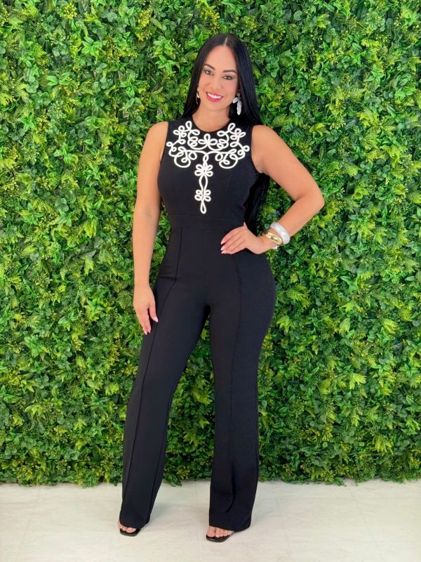 Line Sleeveless Wide Leg Jumpsuit  OSM-4487