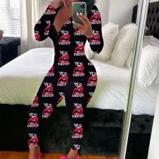 Print Deep V Neck Long Sleeve Jumpsuit SHD-9880