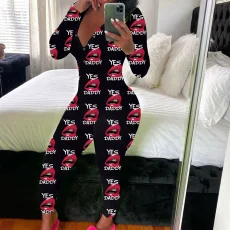 Print Deep V Neck Long Sleeve Jumpsuit SHD-9880