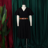 Plus Size V Neck Flare Sleeve Midi Dress GCZF-8636