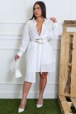 Long Sleeve Solid Color Shirt Dress(Without Belt) BS-1413
