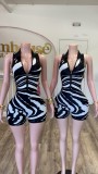 Zipper Sleeveless Stripe Print Romper YWXS-K25L888