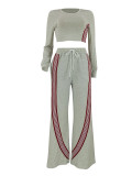 Stripe Patchwork Long Sleeve Pants Sports Suit FENF-6041
