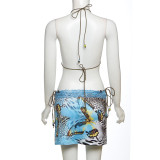 Sexy Print Tie Up Bikinis Swimsuit 3 Piece Set XEF-K25S65324