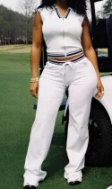 Sleeveless Zipper Tops And Pants 2 Piece Set YWXS-K25L1012