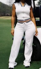Sleeveless Zipper Tops And Pants 2 Piece Set YWXS-K25L1012