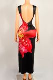 Backless Sleeveless Print Maxi Dress YWXS-K25L826