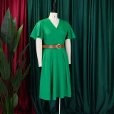 Plus Size V Neck Flare Sleeve Midi Dress GCZF-8636