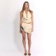 Fashion Halterneck Tie Up Tops Print Skirts 3 Piece Set XEF-K25S67407