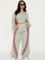 Stripe Patchwork Long Sleeve Pants Sports Suit FENF-6041