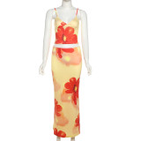 Print Sling Tops Ang Long Skirts Two Piece Set XEF-K24S44108
