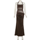 Solid Color Halterneck Backless Maxi Dress XEF-K24D55979