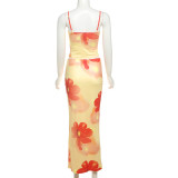 Print Sling Tops Ang Long Skirts Two Piece Set XEF-K24S44108