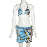 Sexy Print Tie Up Bikinis Swimsuit 3 Piece Set XEF-K25S65324