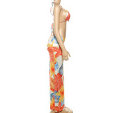 Sexy Tie Up Print Bikinis+Long Skirts 3 Piece Swimsuit XEF-K25S62606