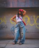 Plus Size Retro Ripped Straight Leg Jeans GYLN-9037