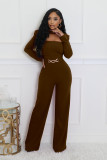 Solid Color Long Sleeve Wide Leg Jumpsuit OSM-4933