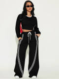 Stripe Patchwork Long Sleeve Pants Sports Suit FENF-6041